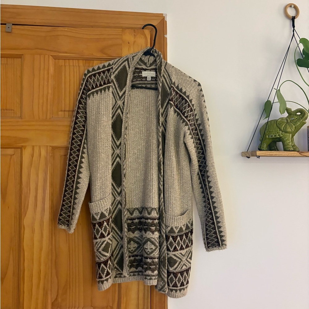 Lucky Brand Geometric Cardigan - Cream and Brown